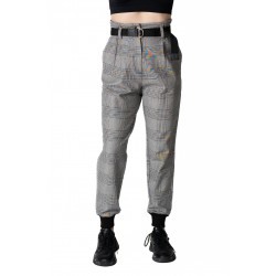 Pantaloni Dama Cu Curea Talie In Carouri  Kinsley 