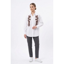 Cămașă Bumbac 100% Albă Brodată Negru, Bust 135 cm Cămașă Bumbac 100% Albă Brodată Negru, Bust 135 cm