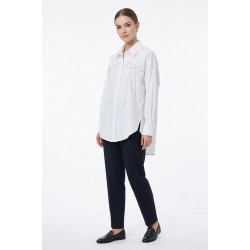 Cămașă Albă Bumbac 100% cu Mărgele Fundă și Guler Elegant Cămașă Albă Bumbac 100% cu Mărgele Fundă și Guler Elegant
