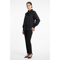 Cămașă Negru Elegantă cu Fundă Bumbac - Bust 115 cm | PantaloniChic Cămașă Negru Elegantă cu Fundă Bumbac - Bust 115 cm | PantaloniChic