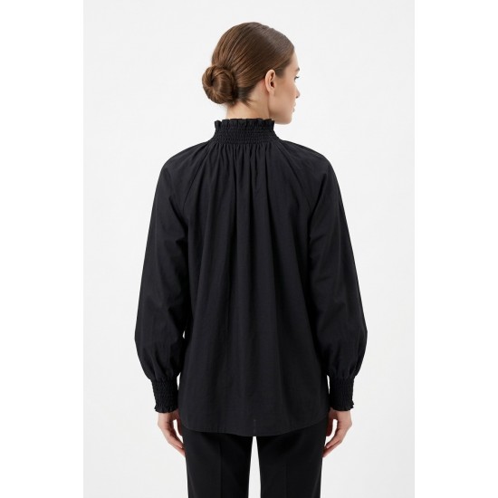 Cămașă Negru Elegantă cu Fundă Bumbac - Bust 115 cm | PantaloniChic Cămașă Negru Elegantă cu Fundă Bumbac - Bust 115 cm | PantaloniChic