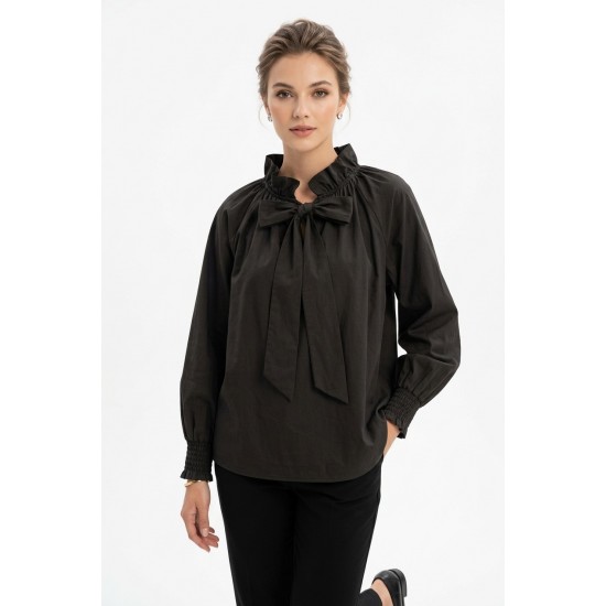 Cămașă Eleganta cu Fundă Maro din Bumbac, Bust 115 - pantalonichic.ro Cămașă Eleganta cu Fundă Maro din Bumbac, Bust 115 - pantalonichic.ro