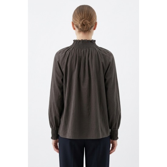 Cămașă Eleganta cu Fundă Maro din Bumbac, Bust 115 - pantalonichic.ro Cămașă Eleganta cu Fundă Maro din Bumbac, Bust 115 - pantalonichic.ro
