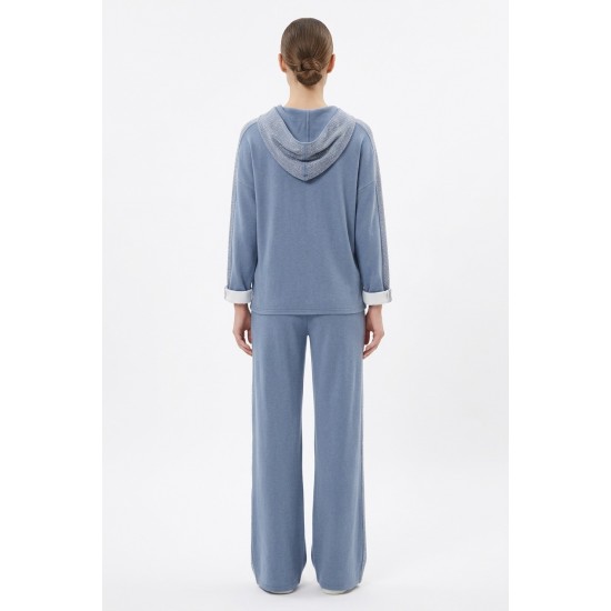 Compleu Dama Bleu Bumbac, Marime Unica, cu Pietricele si Vipusca Compleu Dama Bleu Bumbac, Marime Unica, cu Pietricele si Vipusca