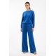 Compleu Dama Catifea Albastra, Bluza Gluga & Pantaloni Conici Compleu Dama Catifea Albastra, Bluza Gluga & Pantaloni Conici