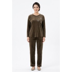 Compleu Dama Maro Catifea Elegant - Pantaloni Drepți, Bluză Perle Compleu Dama Maro Catifea Elegant - Pantaloni Drepți, Bluză Perle