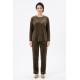 Compleu Dama Maro Catifea Elegant - Pantaloni Drepți, Bluză Perle Compleu Dama Maro Catifea Elegant - Pantaloni Drepți, Bluză Perle