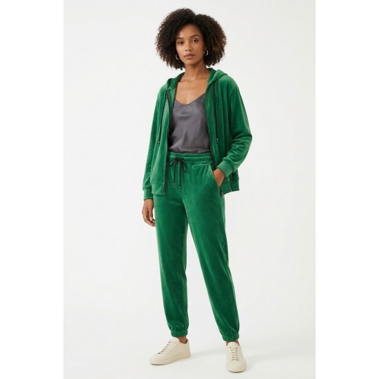 Compleu Dama Verde Catifea, Bluza Gluga & Pantaloni Conici