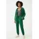 Compleu Dama Verde Catifea, Bluza Gluga & Pantaloni Conici