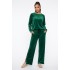 Compleu Dama Verde Catifea cu Perle, Bluza & Pantaloni Drept