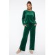 Compleu Dama Verde Catifea cu Perle, Bluza & Pantaloni Drept Compleu Dama Verde Catifea cu Perle, Bluza & Pantaloni Drept