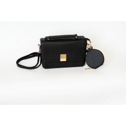 Geantă Crossbody Neagră Piele Ecologică cu Breloc Portofel Chic