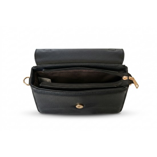 Geantă Crossbody Neagră Piele Ecologică cu Breloc Portofel Chic