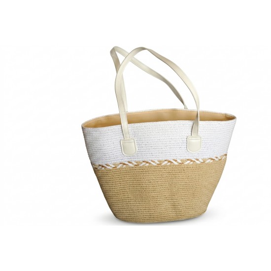 Geantă Dama Paie Iută 36x36cm cu Mâner Piele Ecologică