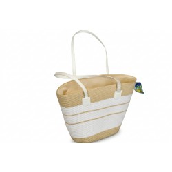 Geantă de Plajă din Iută cu Mâner Piele Eco 36x36 cm - Stil Chic Vară