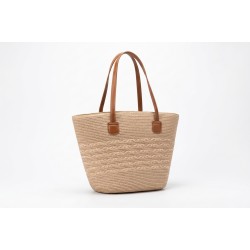 Geantă Pouch Iută Chic cu Mâner Piele Ecologică, 36x36 cm