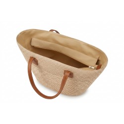Geantă Pouch Iută Chic cu Mâner Piele Ecologică, 36x36 cm
