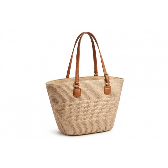 Geantă Pouch Iută Chic cu Mâner Piele Ecologică, 36x36 cm