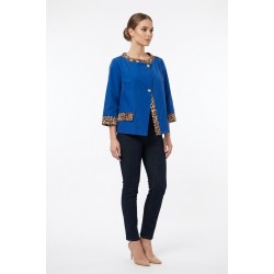 Jacheta Dama Sifon Albastra cu Imprimeu Animal Print - Chic Jacheta Dama Sifon Albastra cu Imprimeu Animal Print - Chic