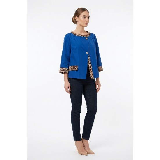 Jacheta Dama Sifon Albastra cu Imprimeu Animal Print - Chic