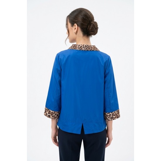 Jacheta Dama Sifon Albastra cu Imprimeu Animal Print - Chic