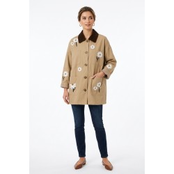 Jacheta FLY Bej Oversize cu Paiete, Guler Raiat Maro, Bust 130cm