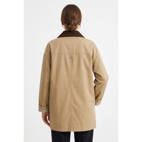 Jacheta FLY Bej Oversize cu Paiete, Guler Raiat Maro, Bust 130cm