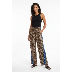 Pantaloni Dama Animal Print cu Dungi Albastre și Snur în Talie Pantaloni Dama Animal Print cu Dungi Albastre și Snur în Talie
