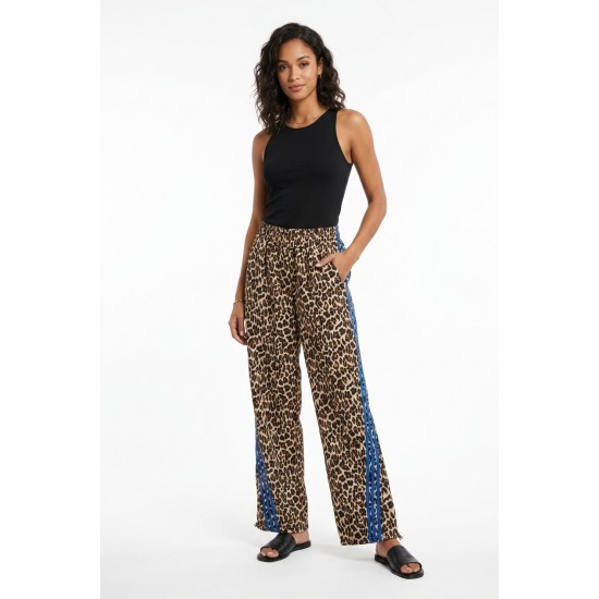 Pantaloni Dama Animal Print cu Dungi Albastre și Snur în Talie Pantaloni Dama Animal Print cu Dungi Albastre și Snur în Talie