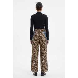 Pantaloni Dama Animal Print cu Dungi Albastre și Snur în Talie