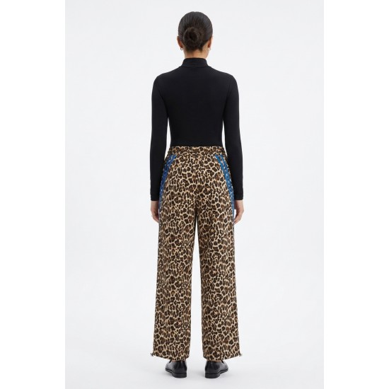 Pantaloni Dama Animal Print cu Dungi Albastre și Snur în Talie Pantaloni Dama Animal Print cu Dungi Albastre și Snur în Talie