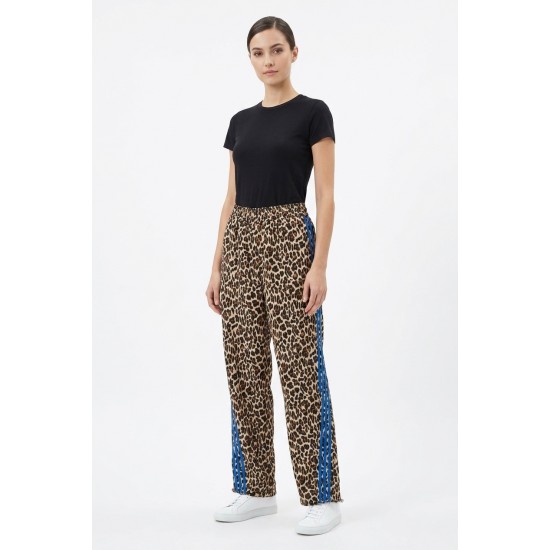 Pantaloni Dama Animal Print cu Dungi Albastre și Snur în Talie Pantaloni Dama Animal Print cu Dungi Albastre și Snur în Talie