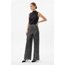 Pantaloni Dama Drepți Paiete Argintii Mărimi 42, 46 - Stil Chic Pantaloni Dama Drepți Paiete Argintii Mărimi 42, 46 - Stil Chic