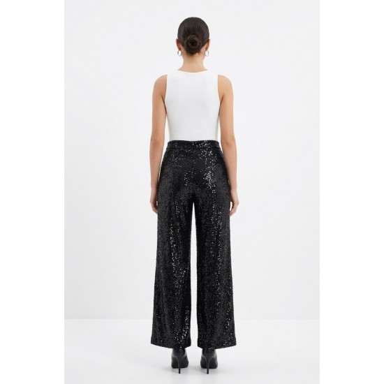 Pantaloni Dama Drepți Paiete Argintii Mărimi 42, 46 - Stil Chic Pantaloni Dama Drepți Paiete Argintii Mărimi 42, 46 - Stil Chic