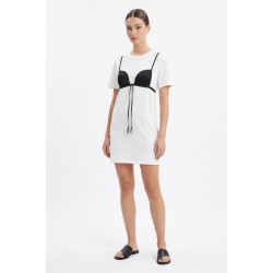 Rochie Albă Bumbac cu Sutien Negru Aplicat - Lungime 98cm, Bust 120cm Rochie Albă Bumbac cu Sutien Negru Aplicat - Lungime 98cm, Bust 120cm