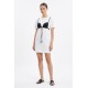 Rochie Albă Bumbac cu Sutien Negru Aplicat - Lungime 98cm, Bust 120cm