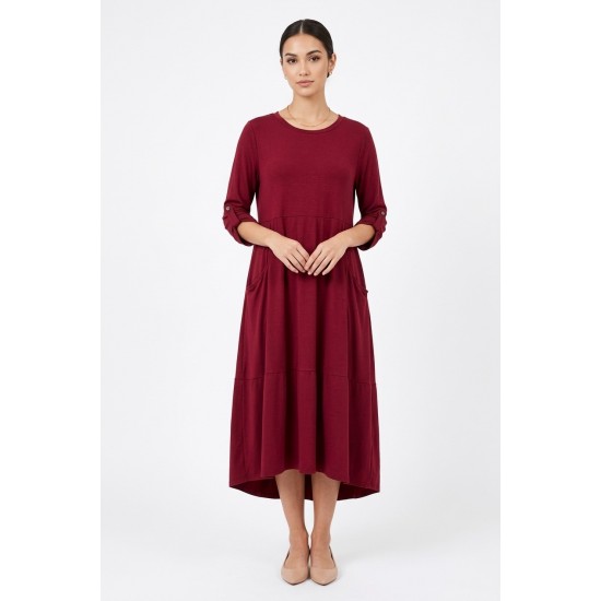 Rochie Dama Burgundy Bumbac cu Buzunare si Maneci Ajustabile Rochie Dama Burgundy Bumbac cu Buzunare si Maneci Ajustabile