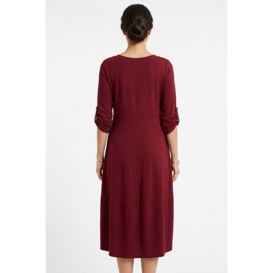 Rochie Dama Burgundy Bumbac cu Buzunare si Maneci Ajustabile Rochie Dama Burgundy Bumbac cu Buzunare si Maneci Ajustabile