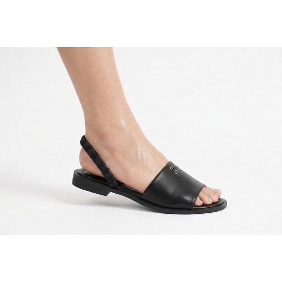 Sandale Negre Elegante cu Baretă Elastică, Piele Ecologică