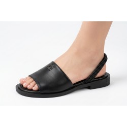 Sandale Negre Elegante cu Baretă Elastică, Piele Ecologică