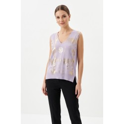 Vesta Dama Mov Vascoza cu Imprimeu Chic, Bust 120 cm Vesta Dama Mov Vascoza cu Imprimeu Chic, Bust 120 cm