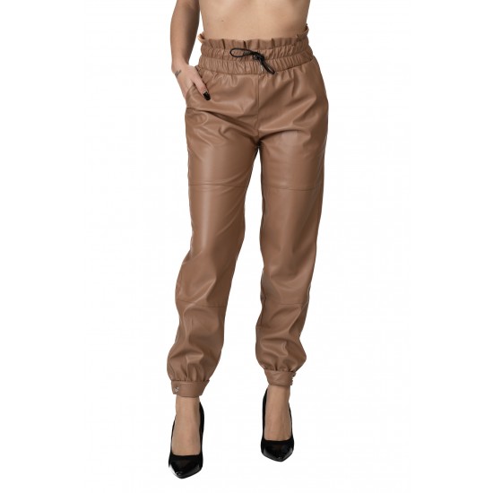 Pantaloni Din Piele Ecologica Maro Gen Boyfriends Maya
