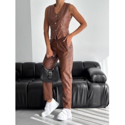 Pantaloni Din Piele Ecologica Gianna Maro Cu Pliuri In Talie