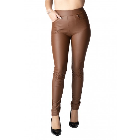 Pantaloni Dama Din Piele Ecologica Maro Vatuiti, Noelle Pantaloni Dama Din Piele Ecologica Maro Vatuiti, Noelle