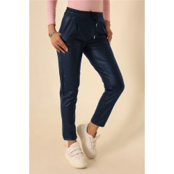 Pantaloni Dama Tip Boyfriend Piele Ecologica vatuiti Bleumarin Rihanna
