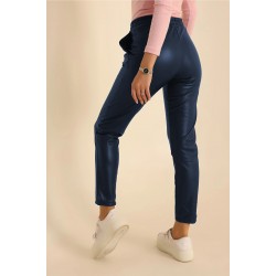 Pantaloni Dama Tip Boyfriend Piele Ecologica vatuiti Bleumarin Rihanna
