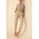 Pantaloni Dama Tip Boyfriend Piele Ecologica vatuiti Crem Rihanna
