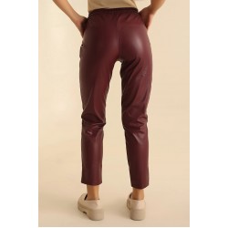 Pantaloni Dama Tip Boyfriend Piele Ecologica vatuiti Grena Rihanna