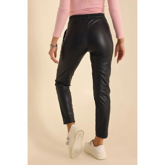 Pantaloni Dama Tip Boyfriend Piele Ecologica vatuiti Negru Rihanna Pantaloni Dama Tip Boyfriend Piele Ecologica vatuiti Negru Rihanna