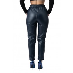 Pantaloni Dama Imitatie Piele Boyfriend Plusati Marime Mare Bleumarin